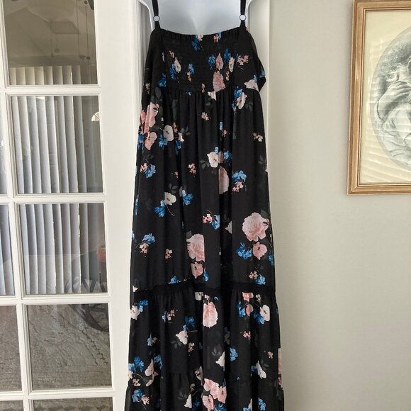 Torrid Black Pink Floral Slip Strap Ruffled Hem Maxi Dress  3 - Picture 10 of 16